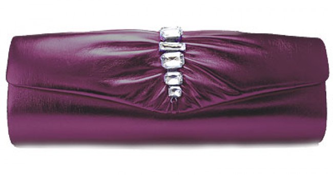 Evening Bag - PU Leather w/ Acrylic Beaded Accent &ndash; Purple &ndash; BG-90232PUR